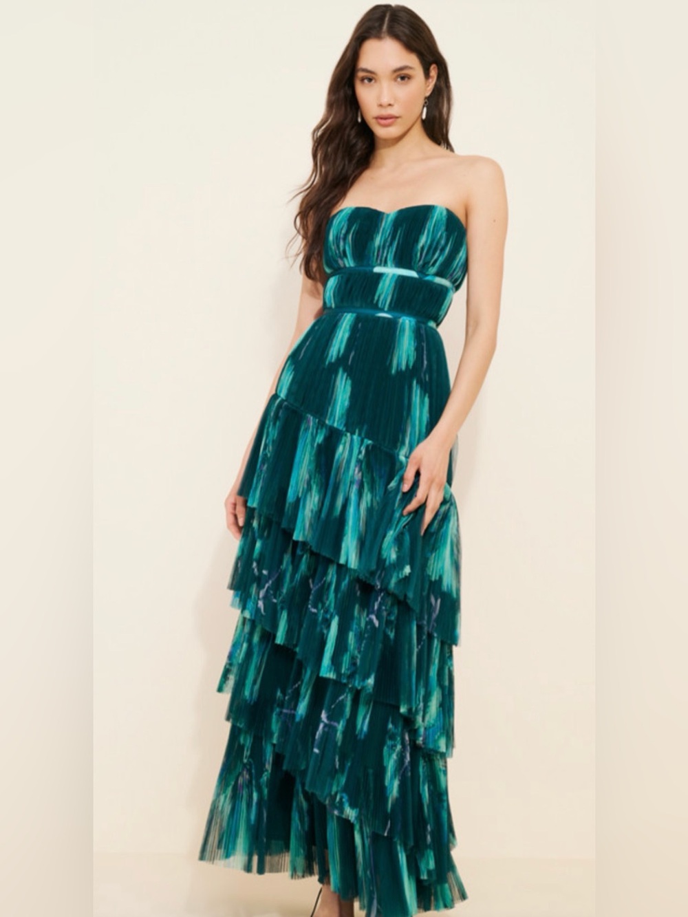 NWT Hutch Lanza Strapless Tiered Tulle Gown Sz 12 Teal Bloom Wedding Holiday